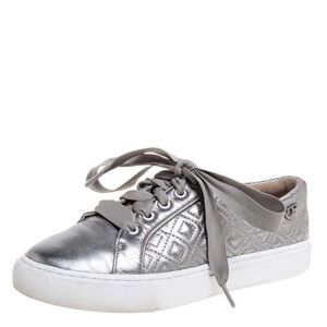 Tory Burch Silver Lace-Up Sneakers